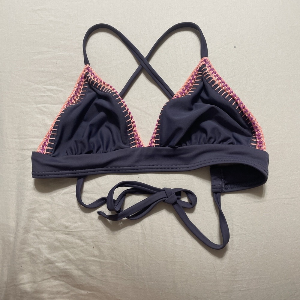 Xhilaration Strappy Pink And Grey Crochet Trim‎ Triangle Bikini Top Sz S